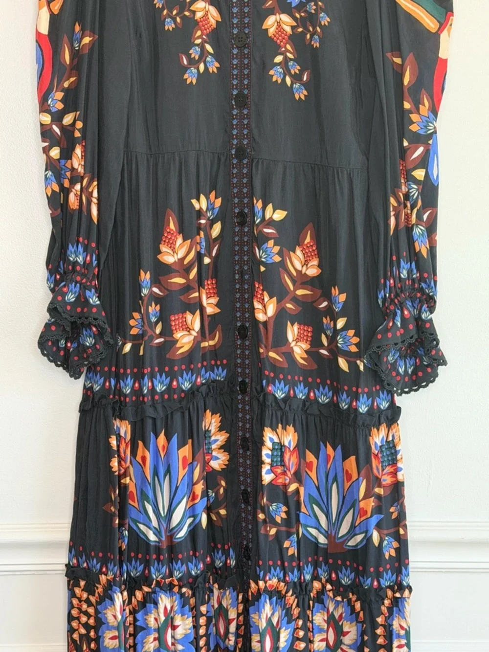 NEW FARM Rio Winter Garden Floral Print Tiered Puff Long Sleeve Maxi Dress Sz M - Picture 9 of 16